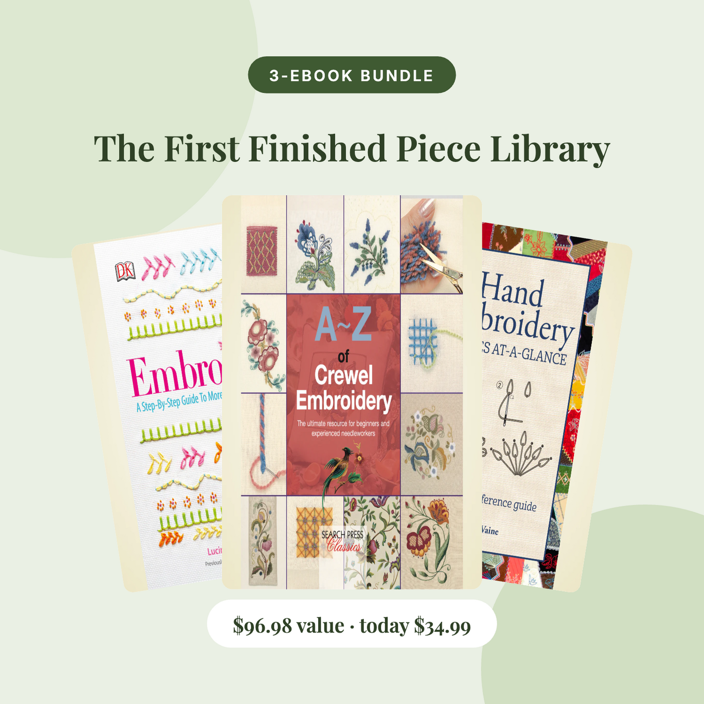 The First Finished Piece Library | 3 Large-Print Guides From Your First Stitch to a Framed Piece
